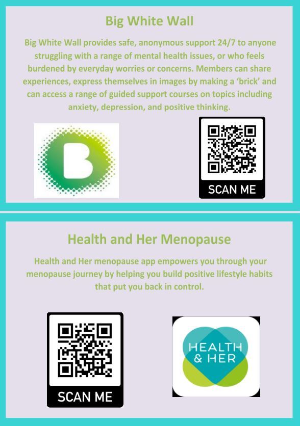 Big White Wall and Health and Her Menopause QR Codes